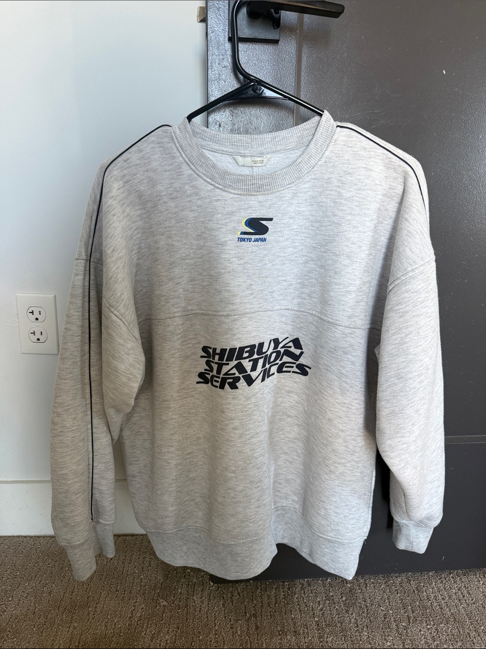 Zara Light Gray Crewneck Sweatshirt with Black Graphic